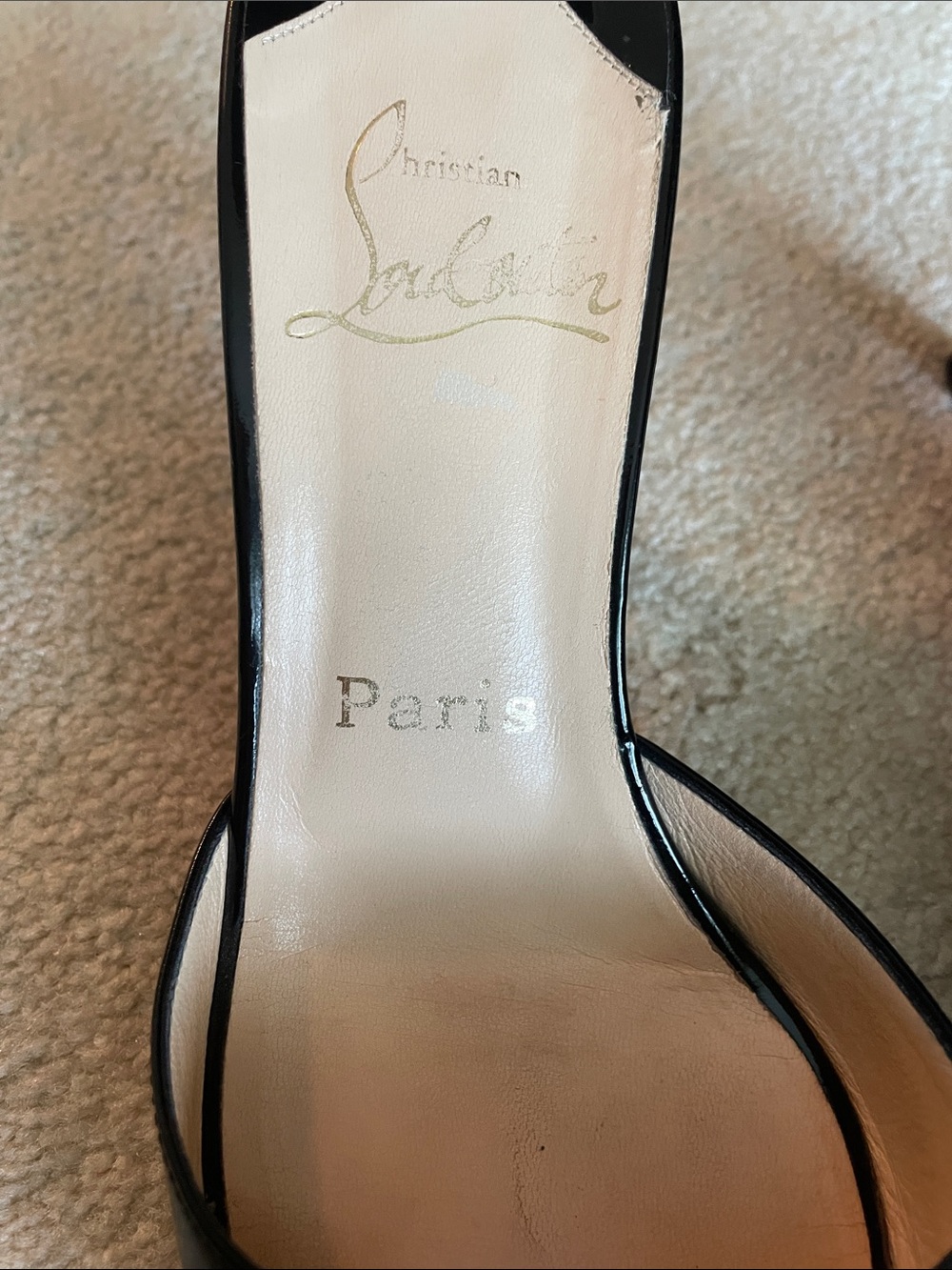 Black Patent Bow Peep-Toe Mules with red soles - Picture 2 of 5
